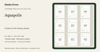 Aquapolis master set placeholder binder page – printable