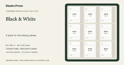 Black & White master set placeholder binder page – printable