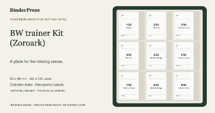 BW trainer Kit (Zoroark) master set placeholder binder page – printable