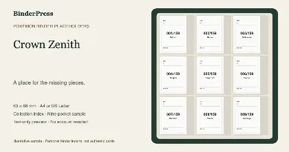 Crown Zenith master set placeholder binder page – printable