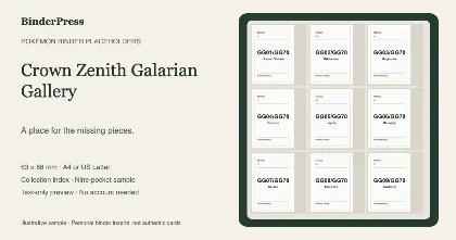 Crown Zenith Galarian Gallery master set placeholder binder page – printable