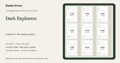 Dark Explorers master set placeholder binder page – printable