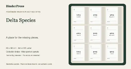 Delta Species master set placeholder binder page – printable