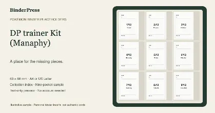 DP trainer Kit (Manaphy) master set placeholder binder page – printable
