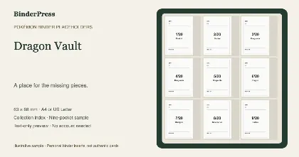 Dragon Vault master set placeholder binder page – printable