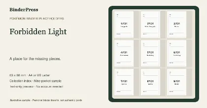 Forbidden Light master set placeholder binder page – printable