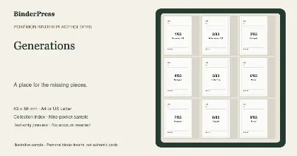 Generations master set placeholder binder page – printable