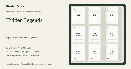 Hidden Legends master set placeholder binder page – printable