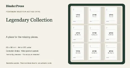 Legendary Collection master set placeholder binder page – printable