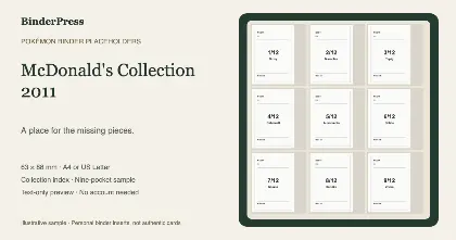 McDonald's Collection 2011 master set placeholder binder page – printable