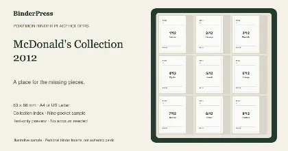 McDonald's Collection 2012 master set placeholder binder page – printable