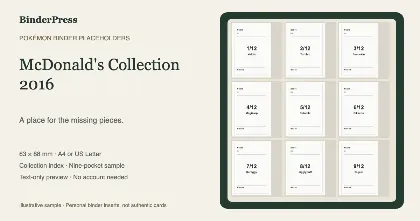 McDonald's Collection 2016 master set placeholder binder page – printable