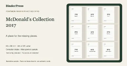 McDonald's Collection 2017 master set placeholder binder page – printable