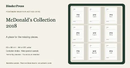 McDonald's Collection 2018 master set placeholder binder page – printable
