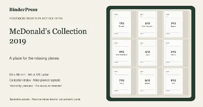 McDonald's Collection 2019 master set placeholder binder page – printable