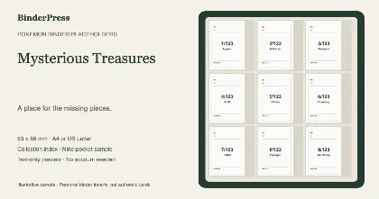 Mysterious Treasures master set placeholder binder page – printable