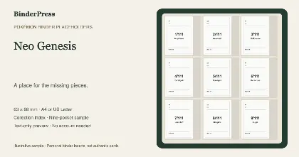 Neo Genesis master set placeholder binder page – printable