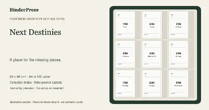 Next Destinies master set placeholder binder page – printable
