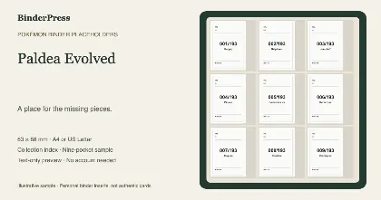 Paldea Evolved master set placeholder binder page – printable