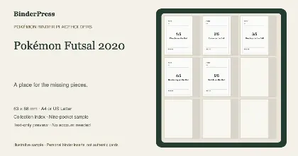 Pokémon Futsal 2020 master set placeholder binder page – printable