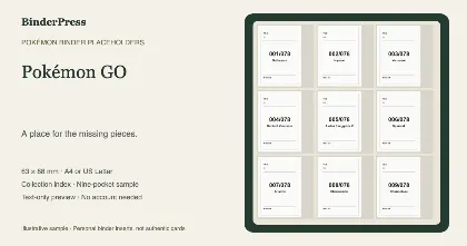 Pokémon GO master set placeholder binder page – printable