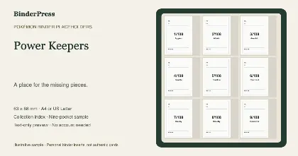 Power Keepers master set placeholder binder page – printable