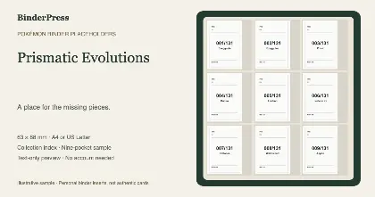 Prismatic Evolutions master set placeholder binder page – printable