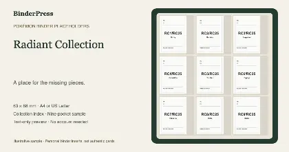 Radiant Collection master set placeholder binder page – printable