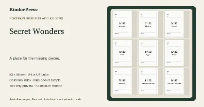 Secret Wonders master set placeholder binder page – printable