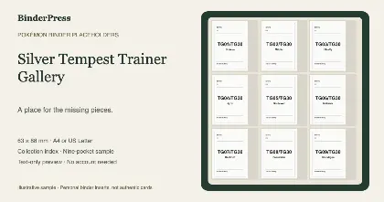 Silver Tempest Trainer Gallery master set placeholder binder page – printable