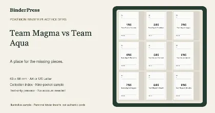 Team Magma vs Team Aqua master set placeholder binder page – printable