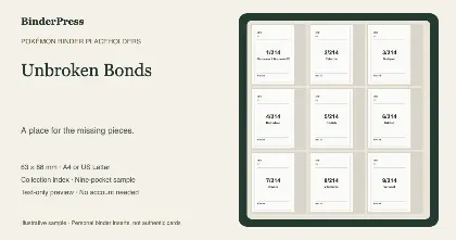 Unbroken Bonds master set placeholder binder page – printable