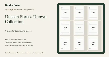 Unseen Forces Unown Collection master set placeholder binder page – printable